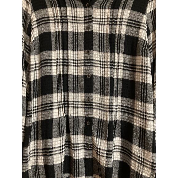 Womens Christopher Banks Long Sleeve Button-up Blouse Soft Plaid Black White PS - Picture 3 of 7